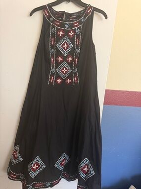 eshakti Black Midi Dress with Red & Blue Embroidery